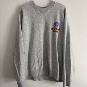 H&M Gray Crewneck Sweatshirt with Purple Mushroom and Orange Text